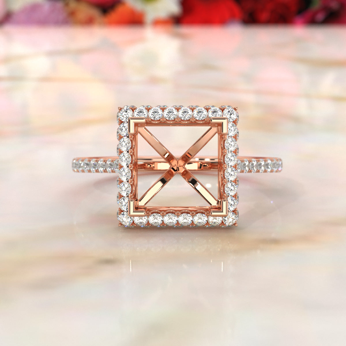 Double Halo Semi Mount Lab Grown Diamond Engagement Ring 0.53 Ct.